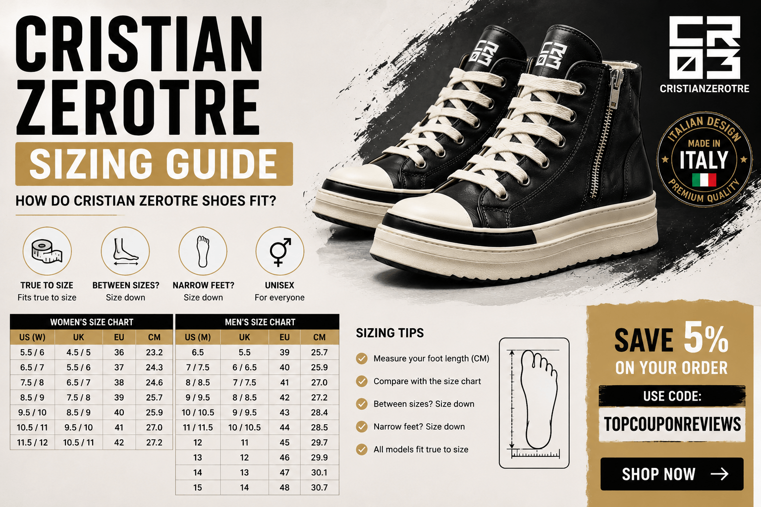 Cristian Zerotre Sizing Guide: How Do Cristian Zerotre Shoes Fit?