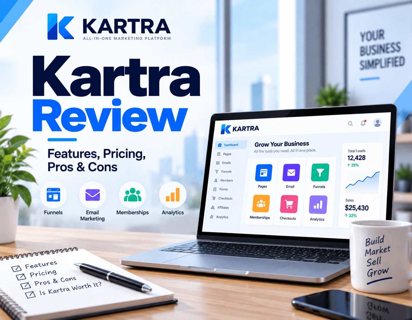 Marketer reviewing the Kartra all-in-one platform dashboard