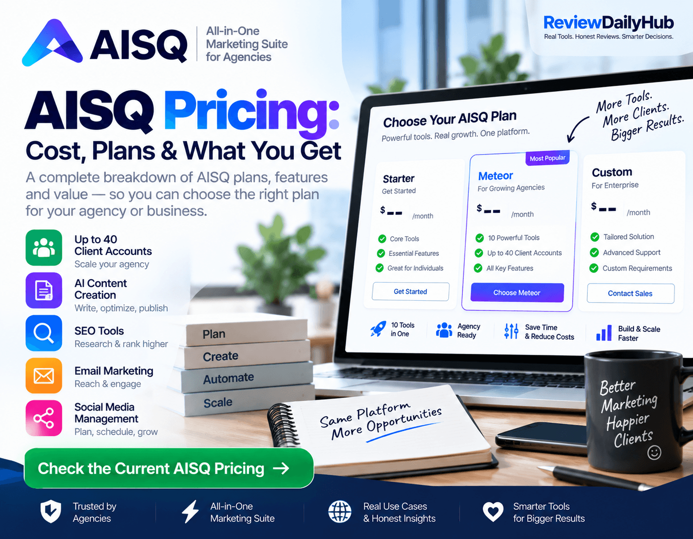 Agency reviewing AISQ pricing plans on a laptop